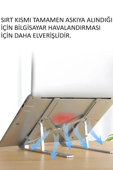 Ayarlanabilir 1.Sınıf Paslanmaz Aleminyum Alışım Telefon Notebook Laptop Macbook Yükseltici Stand - 3