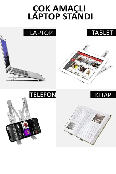 Telefon Notebook Laptop Macbook Yükseltici Stand Ayarlanabilir 1.Sınıf Paslanmaz Aleminyum Alışım - 4