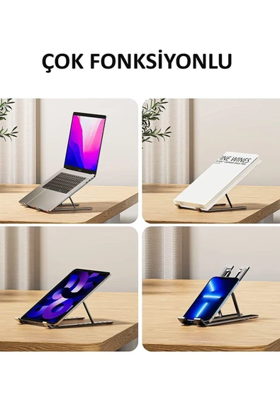 Ayarlanabilir 1.Sınıf Paslanmaz Aleminyum Alışım Telefon Notebook Laptop Macbook Yükseltici Stand - 5