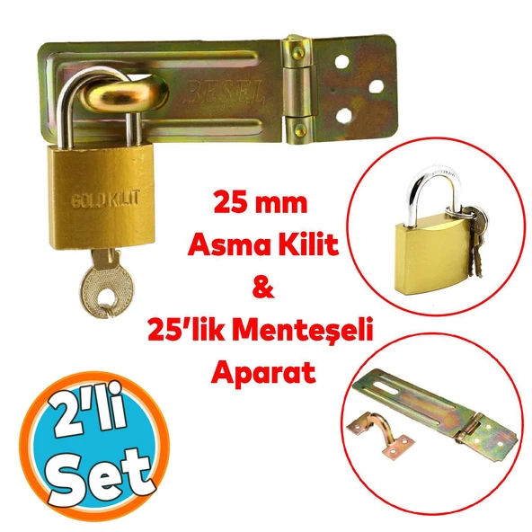 Sandık Kutu Askısı Menteşeli Kilit 25 Lik Aparatı Tosba Kilit 25 mm Asma Kilit 2'li Set