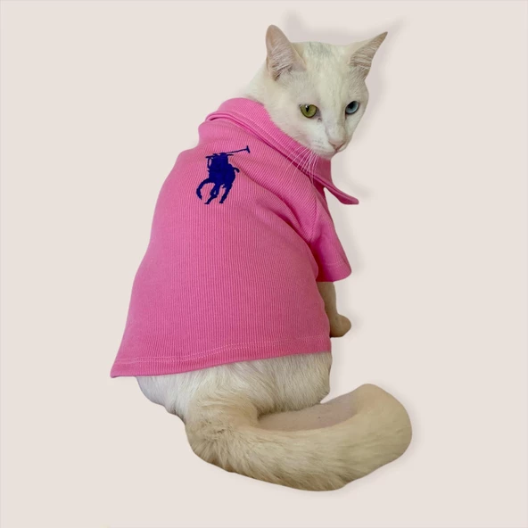 RL Toz Pembe Polo Yaka Tişört Kedi Kıyafeti  Kedi Elbisesi