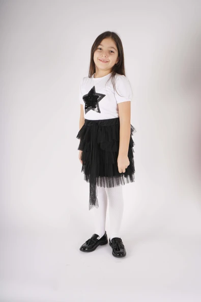 23 NİSAN 29 EKİM KONSEPT YILDIZ DETAYLI TÜL DETAYLI KAT KAT TÜTÜ ETEKLİ TAKIM - Resim 7