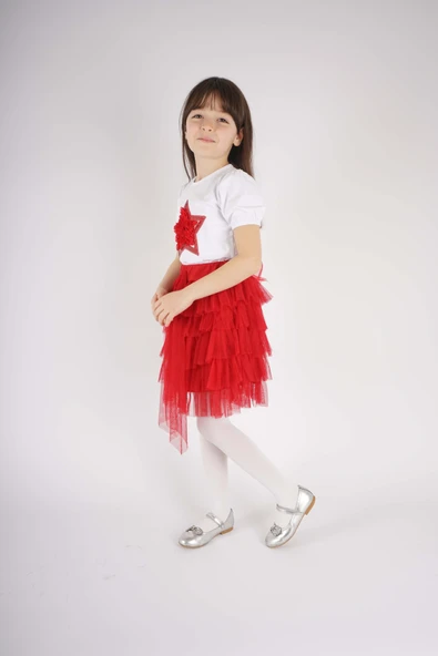 23 NİSAN 29 EKİM KONSEPT YILDIZ DETAYLI TÜL DETAYLI KAT KAT TÜTÜ ETEKLİ TAKIM ürün görseli