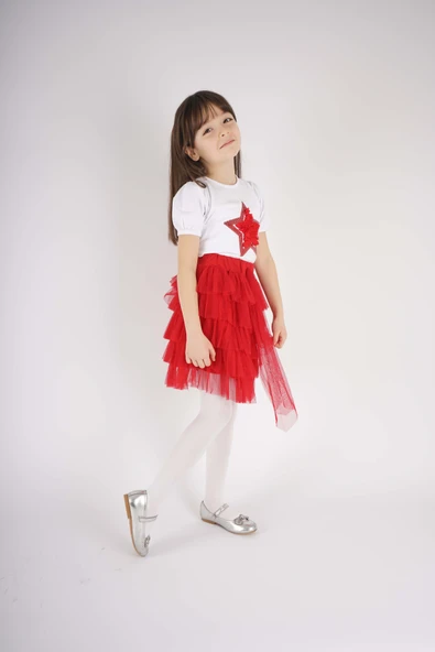 23 NİSAN 29 EKİM KONSEPT YILDIZ DETAYLI TÜL DETAYLI KAT KAT TÜTÜ ETEKLİ TAKIM - Resim 13