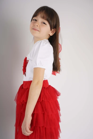 23 NİSAN 29 EKİM KONSEPT YILDIZ DETAYLI TÜL DETAYLI KAT KAT TÜTÜ ETEKLİ TAKIM - Resim 6