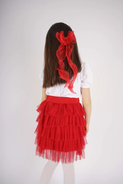 23 NİSAN 29 EKİM KONSEPT YILDIZ DETAYLI TÜL DETAYLI KAT KAT TÜTÜ ETEKLİ TAKIM - Resim 15