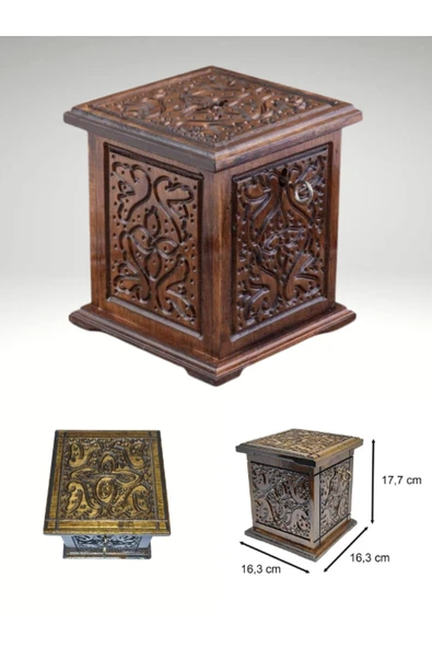 Tip Box Kutusu Kumbara Maraş Oyma Ahşap Antika Nostaljk Sandık Büyük Boy Ceviz Ahşap Dikey Kumbara ürün görseli 1