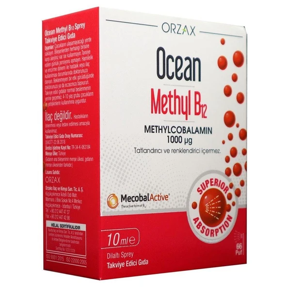 Orzax Ocean Methyl B12 1000Mg Sprey 10ml