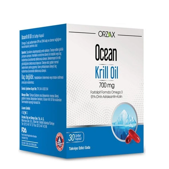 Orzax Ocean Krill Oil Omega-3 Krill Yağı İçeren Takviye Edici Gıda 30 Kapsül