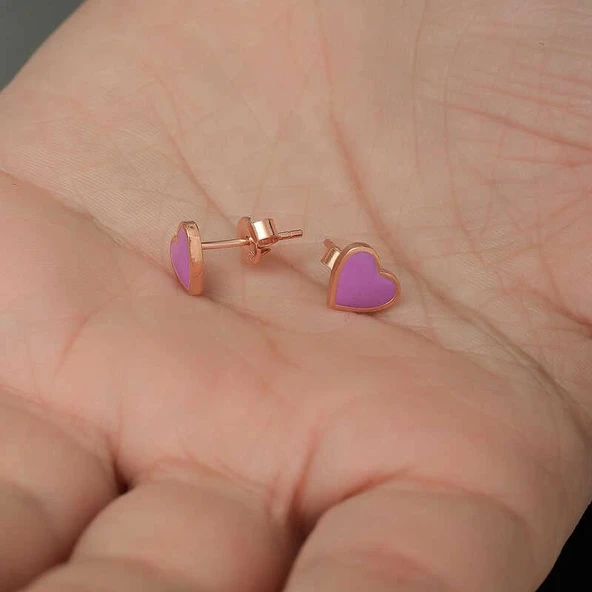 Gümüş Fosforlu Lila Kalp Küpe - 3