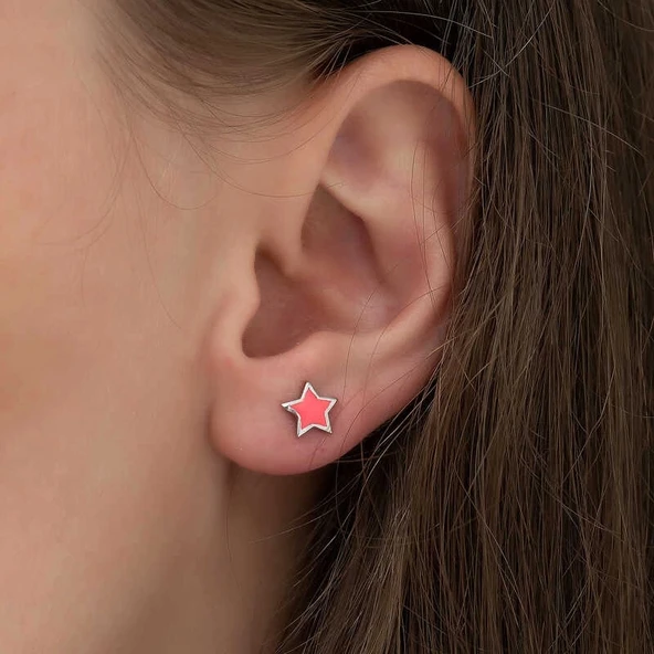 Gümüş Fosforlu Pembe Yıldız Küpe - Resim 2