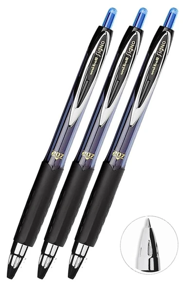 Mavi Pilot Kalem 3 Adet Uniball Signo 207 0.7 mm Roller Uçlu Pilot Kalem Umn-207 Likit Mürekkepli Pilot Kalem Jel Kalem