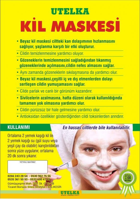 Utelka Kil Maskesi Kimyasal İçermeyen Doğal Ürün - 5