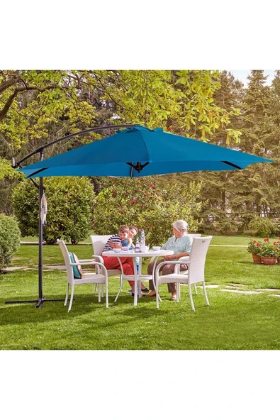 Ampul Bahçe Şemsiyesi Gölgelik 3 Metre Bahçe Şemsiyesi Mavi - 3