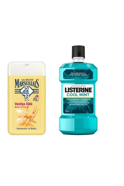 Listerine Cool Mint Ağız Bakım Suyu 250 ml + Le Petit Marseillais Duş Jeli Vanilya Sütü 250 ml