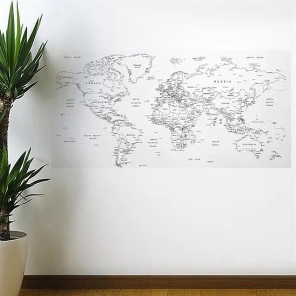 Yazılabilir Dünya Haritası Manyetik Duvar Stickerı 110 x 56 cm-Sihirli Kağıt