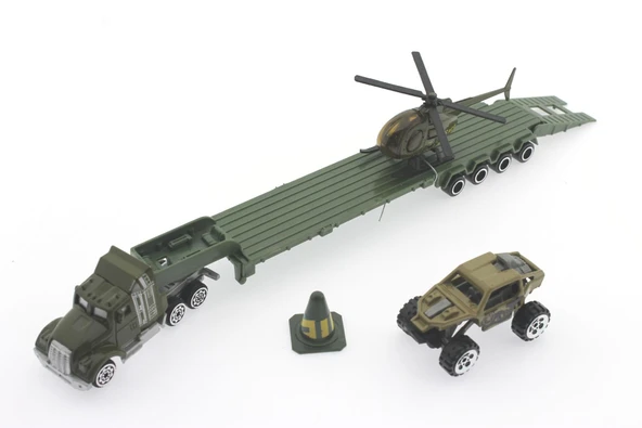 Tır Arazi Aracı ve Helikopterli Metal Askeri Araç Seti - 3