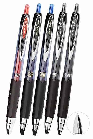 Mavi Siyah Kırmızı Pilot Kalem 5 Adet Uniball Signo 207 0.7 mm Roller Pilot Kalem Umn-207 Likit Mürekkepli Pilot Kalem