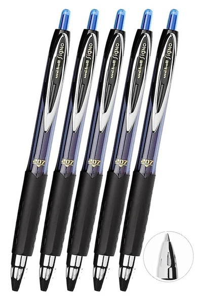 Mavi Pilot Kalem 5 Adet Uniball Signo 207 0.7 mm Roller Pilot Kalem Umn-207 Likit Mürekkepli Pilot Kalem Jel Kalem