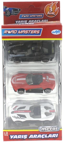 Die Cast Metal 3'lü Yarış Arabaları Siyah Araçlı