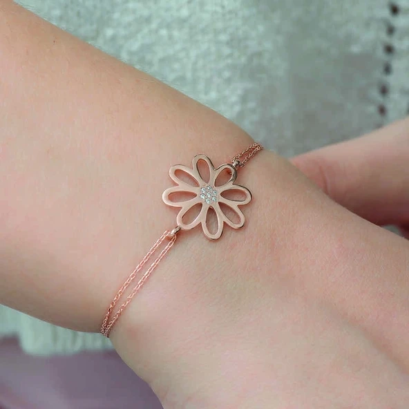 Gümüş Rose Çiçek Bayan Bileklik - 3