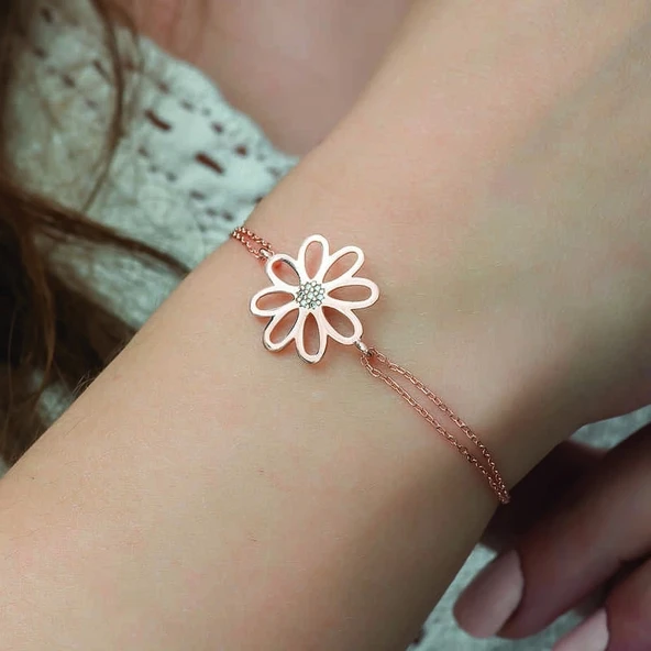 Gümüş Rose Çiçek Bayan Bileklik - 2