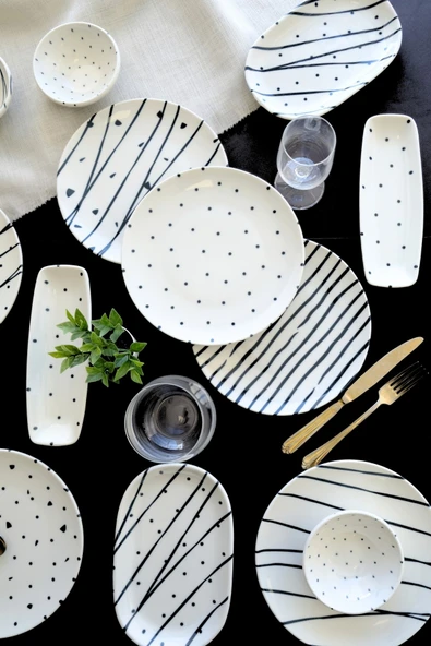 TABAK EVİ Porselen Dash Kahvaltı Takımı 6 Kişilik 14 Parça TVL14KAHPRS1103