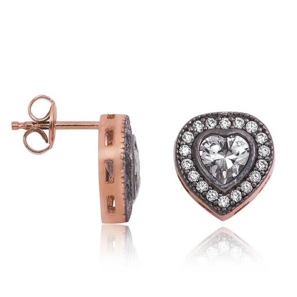 Gümüş Elmas Montür Kalpli Bayan Küpe ürün görseli 1