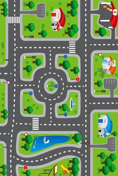 Trafik Desenli Kaymaz Deri Taban Oyun Halısı  YEŞİL 120X180 - 2
