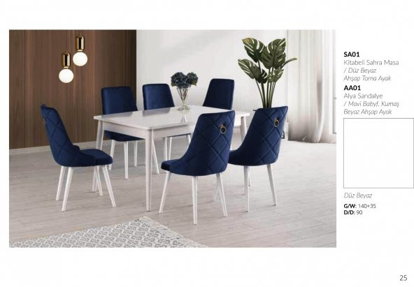 Kitabeli Sahra Masa Duz Beyaz Alya Sandalye Mavi - 3