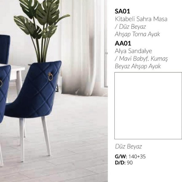 Kitabeli Sahra Masa Duz Beyaz Alya Sandalye Mavi - 4