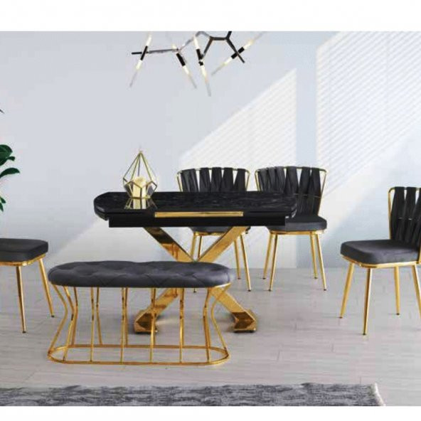 Anka Masa Lotus Örgülü Ay Sandalye Gri Banklı - 2