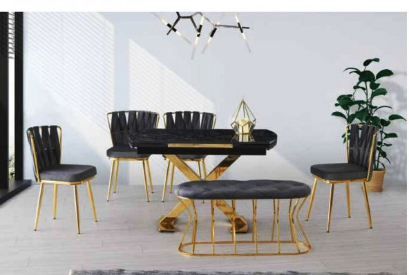 Anka Masa Lotus Örgülü Ay Sandalye Gri Banklı - 5