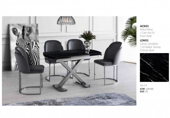 Anka Masa Cam Limon Sandalye Gri - 3