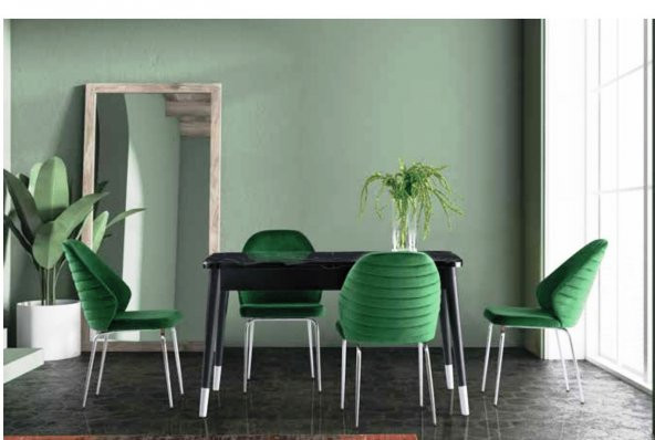Kaşıklıklı Kelebek Masa Siyah Mermer Dolce Sandalye Yeşil
