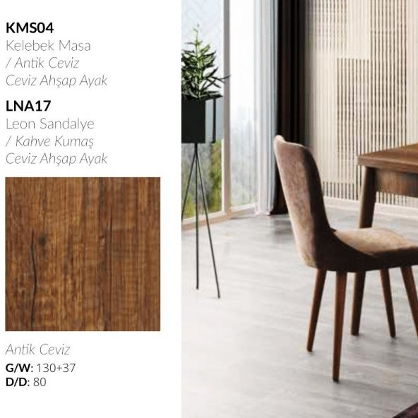 Kelebek Masa Antik Ceviz Leon Sandalye Kahverengi - 3