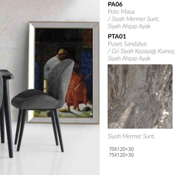 Polo Masa Siyah Mermer Puset Sandalye Gri Kazayağı - 4