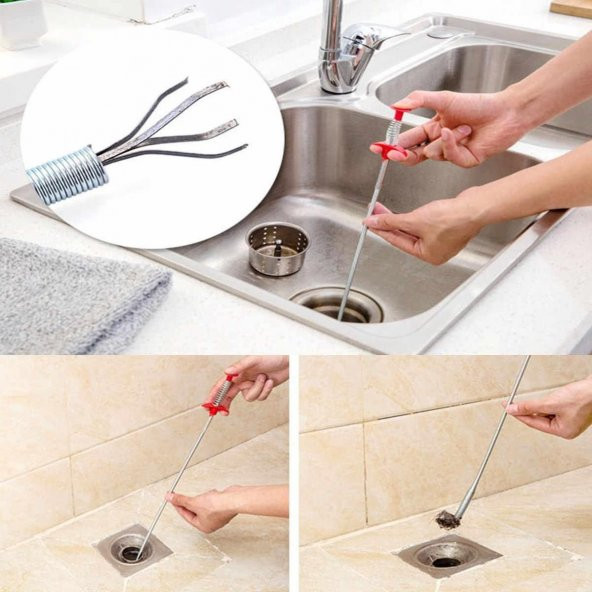 Esnek Lavabo Gider Tıkanıklığı Açıcı Spiral Tel Susta Uzun Kol Dört Güçlü Pençe Lavabo Tıkanık Açma - 3
