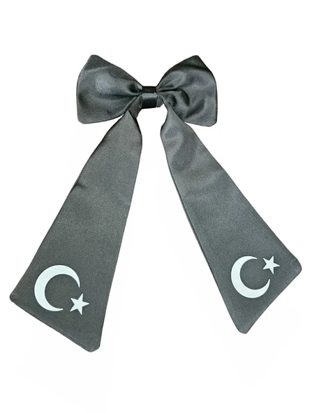 Ay Yıldızlı Fiyonklu Siyah Saç Tokası
