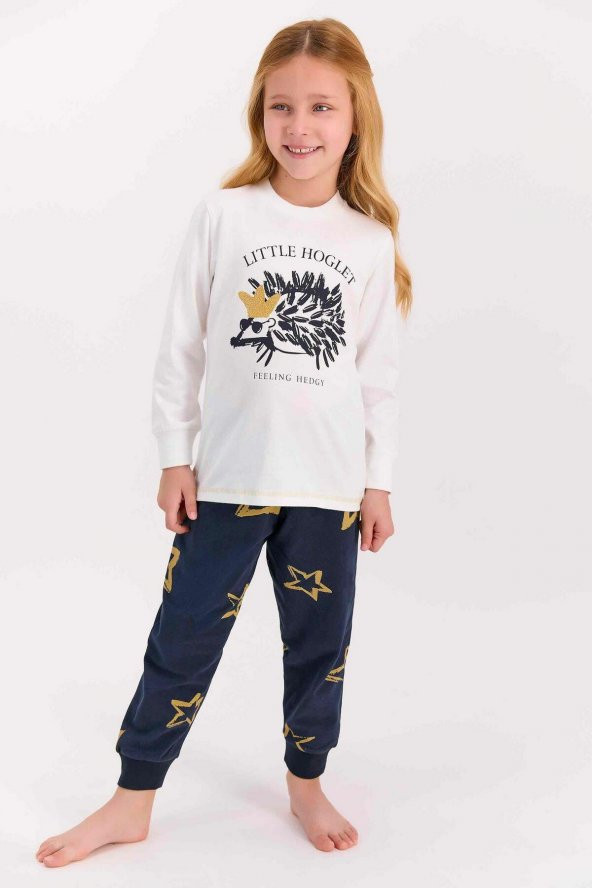 Arnetta 1428 Little Hoglet Krem Kız Çocuk Uzun Kol Pijama Takımı
