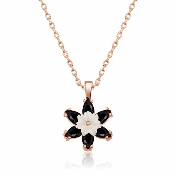 Gümüş Rose Siyah Lotus Çiçeği Kolye ürün görseli