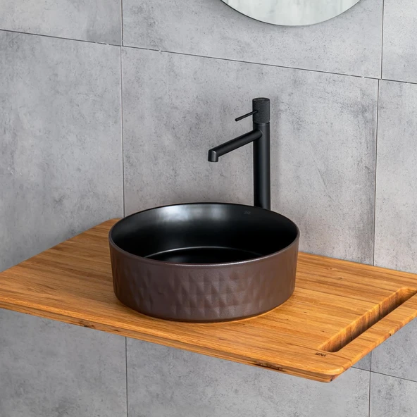LENA TEZGAHÜSTÜ LAVABO (MAT KAHVE-SİYAH) E-W5001KS - 2