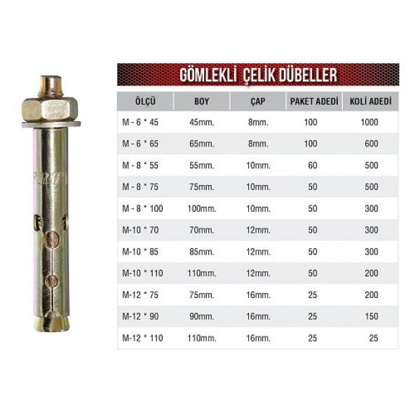 FRT KLİPSLİ ÇELİK DÜBEL M8*100