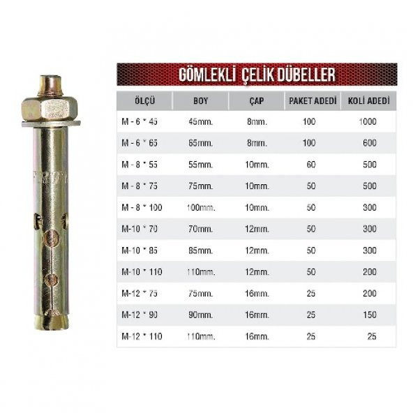 FRT KLİPSLİ ÇELİK DÜBEL M20*200