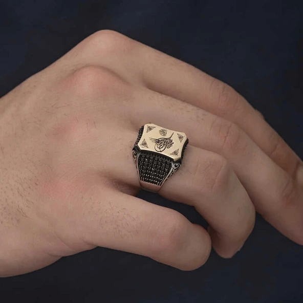 Gümüş Osmanlı Tuğralı Erkek Yüzük - Resim 2