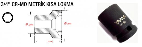 YAMA 3/4 HAVALI SİYAH LOKMA 27 mm YAHLM3427