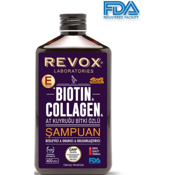 REVOX BIOTIN & COLLAGEN ve AT KUYRUĞU BİTKİ ÖZÜ '' E VİTAMİNİ KATKILI ÖZEL SAÇ BAKIM ŞAMPUANI 360 ml - 400 ML