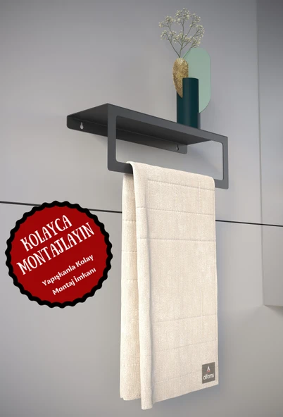 Modern Modern Raflı Havlu Tutacağı Metal Mutfak Banyo Havlu Askısı Siyah