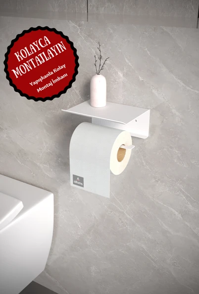 Metal Modern Banyo Tuvalet Wc Kağıtlık Peçetelik, Tuvalet Kağıdı Askısı, Raflı Telefonluk Beyaz