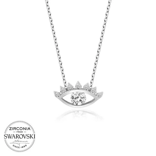 Swarovski Taşlı Gümüş Göz Tektaş Bayan Kolye